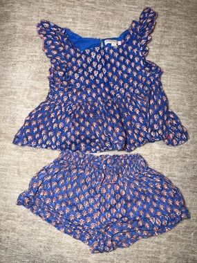 Pink Chicken Blue Floral Smocked Tank & Shorts Set